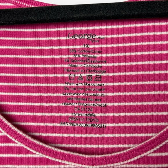 George Pink and White Striped Tank Top 1X - Picture 5 of 5